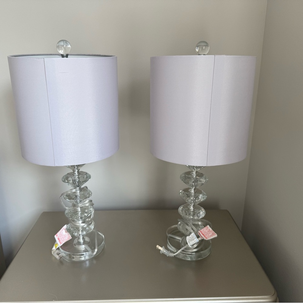 (2) Elegant, Chic, Modern Glass Table Lamps w/ Shades set